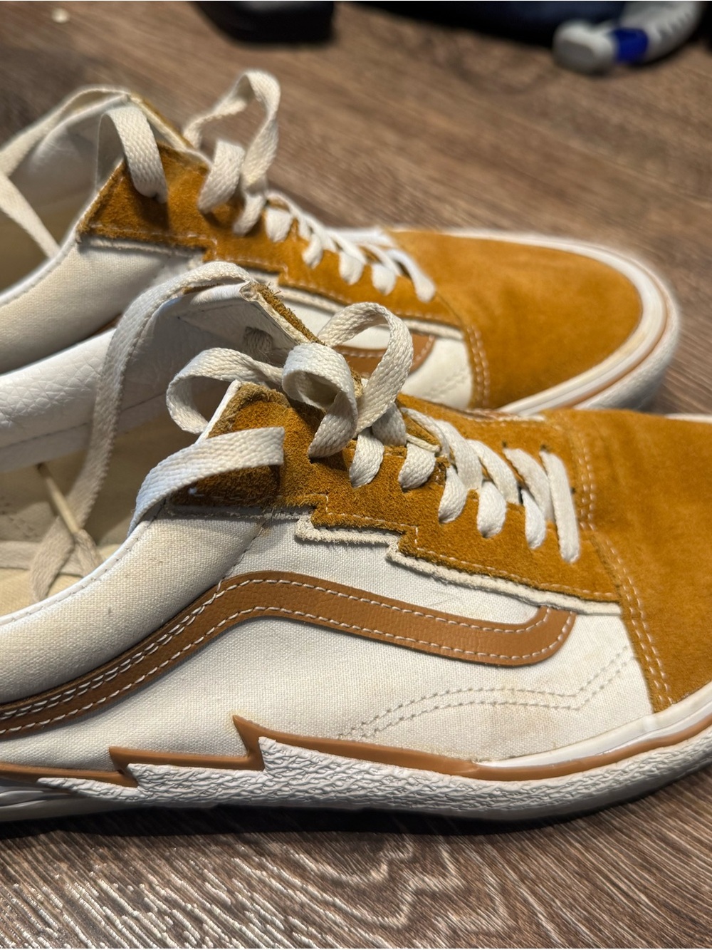 Tan and White Vans Suede M 11.5 W 13